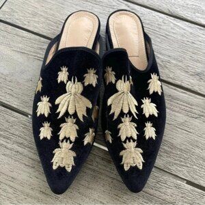 Bee Design Black Velvet Slide Mules Womens Size 8